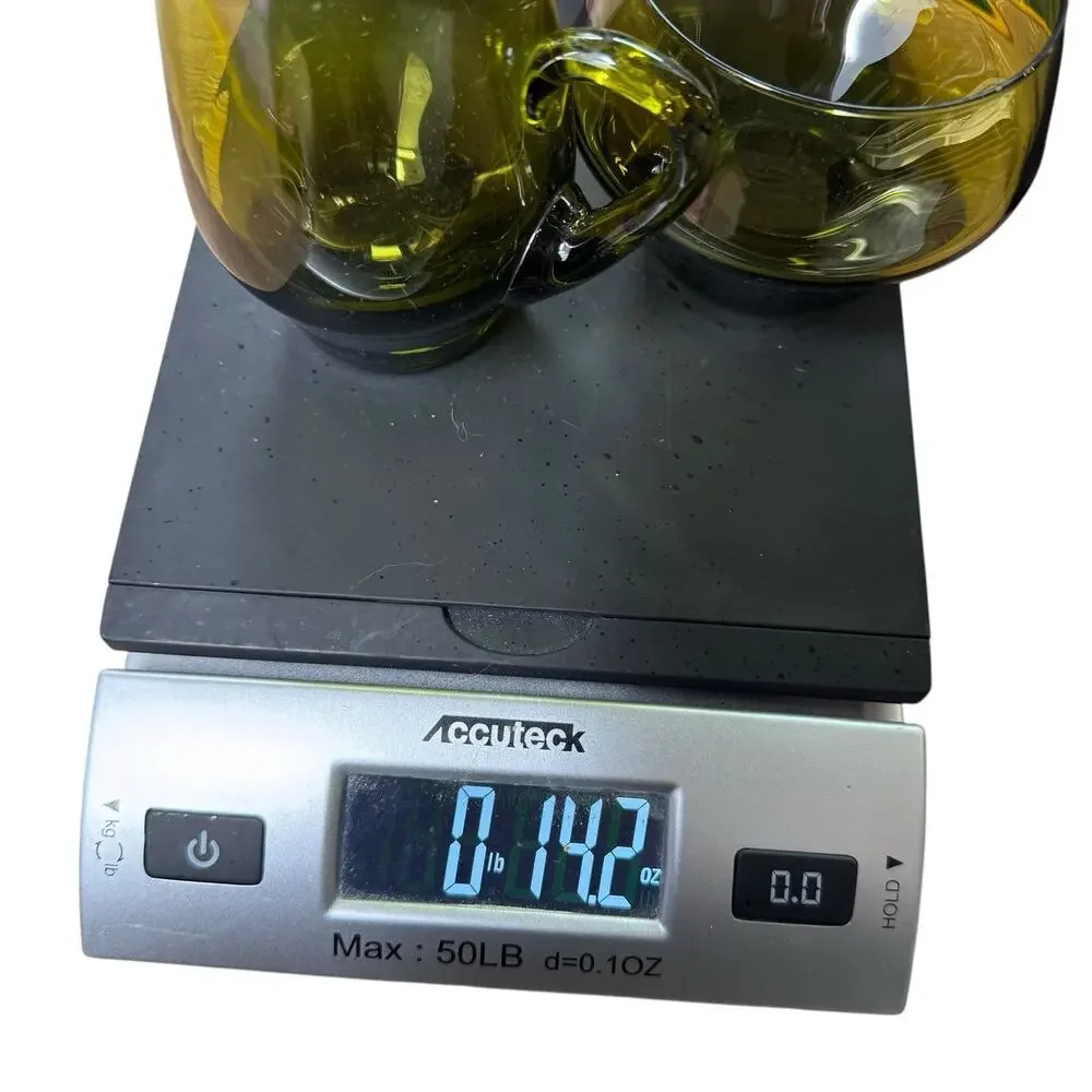 MCM Avocado Green Handblown Glass Pitcher & Cup Lot of 2 Mid Century Modern